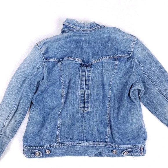 Gap Denim Jacket Fitted Trucker Style XL Blue Distressed Vintage 2000s Y2K - Picture 6 of 10